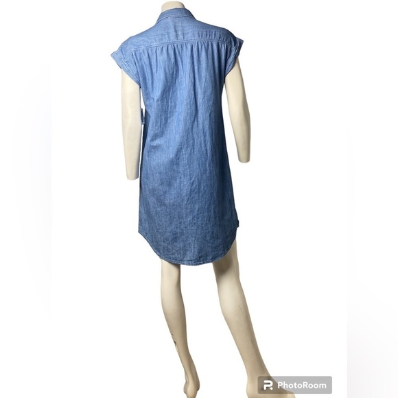 Old Navy Chambray Cuffed Cap-Sleeve Shirt Dress Medium Wash Blue Sz Small Petite - Picture 2 of 14